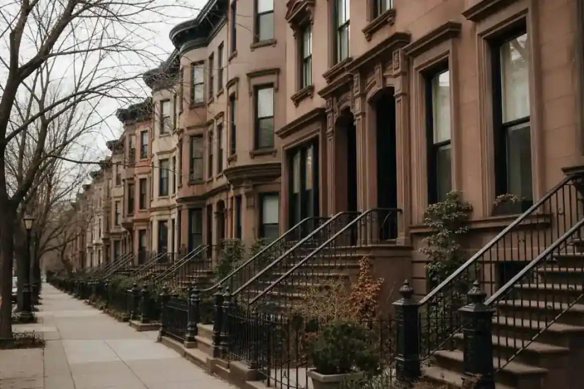 A row of Brooklyn brownstones.